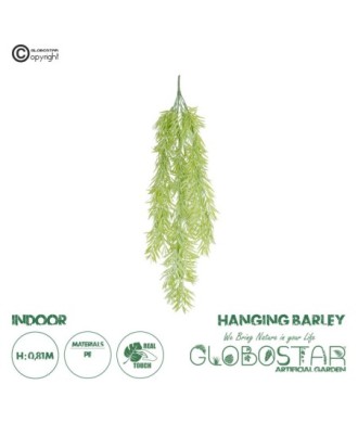 GloboStar® Artificial Garden HANGING BARLEY 20859 Τεχνητό Διακοσμητικό Κρεμαστό Φυτό Κριθάρι Μ26 x Π15 x Υ81cm